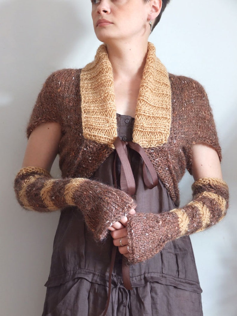 Shrug with arm warmers braided soft mohair shrug copper Etsy