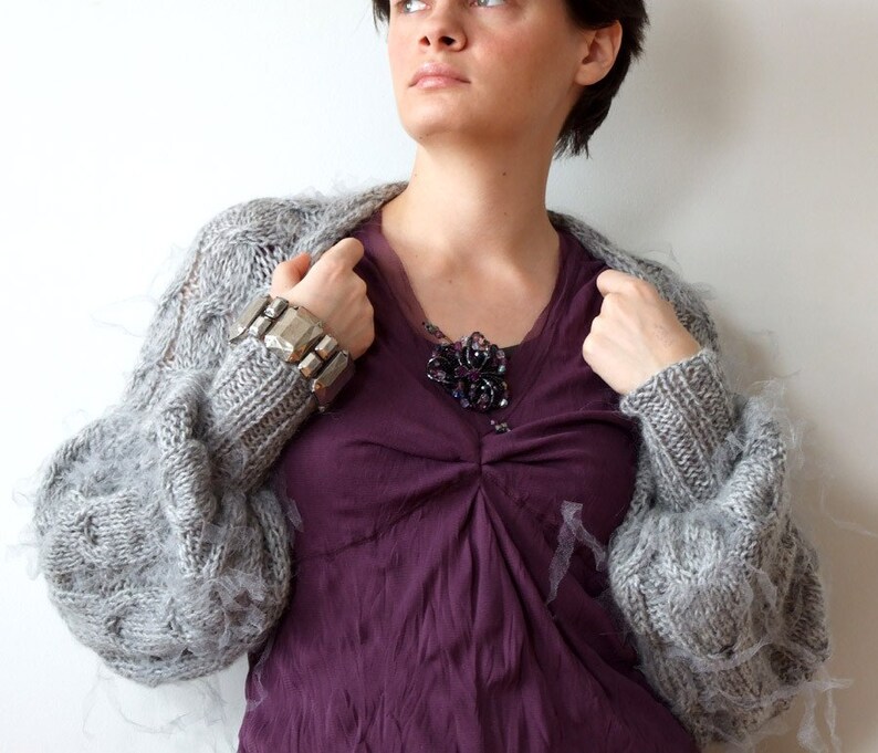 Gray shrug with puffy sleeves knit shrug & long sleeves | Etsy