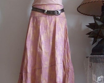 Pink rose print cotton asymmetric midi skirt, roses floral high low boho skirt, capsule wardrobe pastel A-line skirt