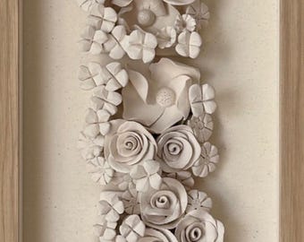 Ceramic Floral Wall Sculpture, Neutral Clay Textured Art, Contemporary Sculptural Decor