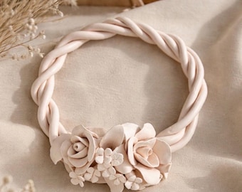 Handmade Porcelain Wall Sculpture – Sculptural Floral Wreath | Neutral Luxury Wall Decor | Nursery & Modern Home