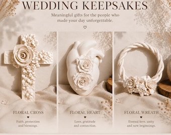 Wedding Keepsake Gifts for Bridesmaids & Parents | Handmade Ceramic Heart Cross or Wreath | Meaningful Thank You Gift
