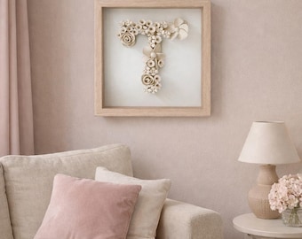 Floral Monogram Wall Art | Ceramic Initial Wall Decor | Personalized Letter Sculpture | Handmade Botanical Wall Art
