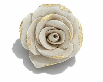 Handmade Ceramic Rose Wall Art with Gold Leaf – Sculptural Ceramic Flower – Unique Wall Sculpture – Luxury Minimalist Wall Decor