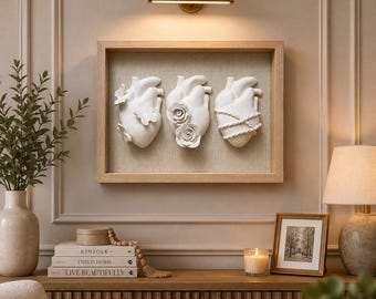 Ceramic Heart Wall Art – Handmade Neutral Sculpture Frame – Meaningful Gift for Mom, Grandma or Her – Luxury Minimalist Home Decor