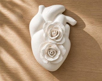 Luxury Ceramic Heart Wall Art | Choose Your Meaning | Handmade Sculptural Heart | Butterfly, Clover, Rose, Bound Heart Decor | Minimalist