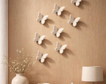 Neutral Butterfly Wall Decor Set for Nursery – Handmade Ceramic Butterflies – Baby Girl Room Decor – No Drill Wall Art – Soft Beige Nursery