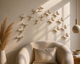 Luxury Ceramic Butterfly Wall Art Set – Handmade Sculptural Decor – Neutral Minimalist Wall Installation – No Drill Nursery & Bedroom Decor