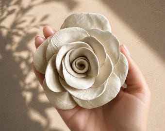 Handmade Ceramic Rose Wall Art | Sculptural Ceramic Flower | 3D Floral Wall Sculpture | Neutral Organic Modern Decor