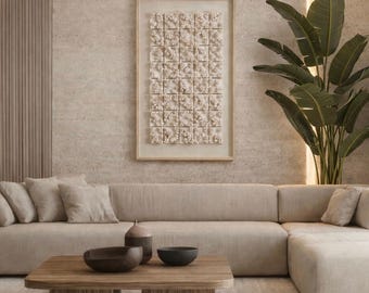 Sculptural Porcelain Floral Tile 4x4 | Hand-Sculpted Botanical Relief | Luxury Neutral Wall Art for Refined Interiors