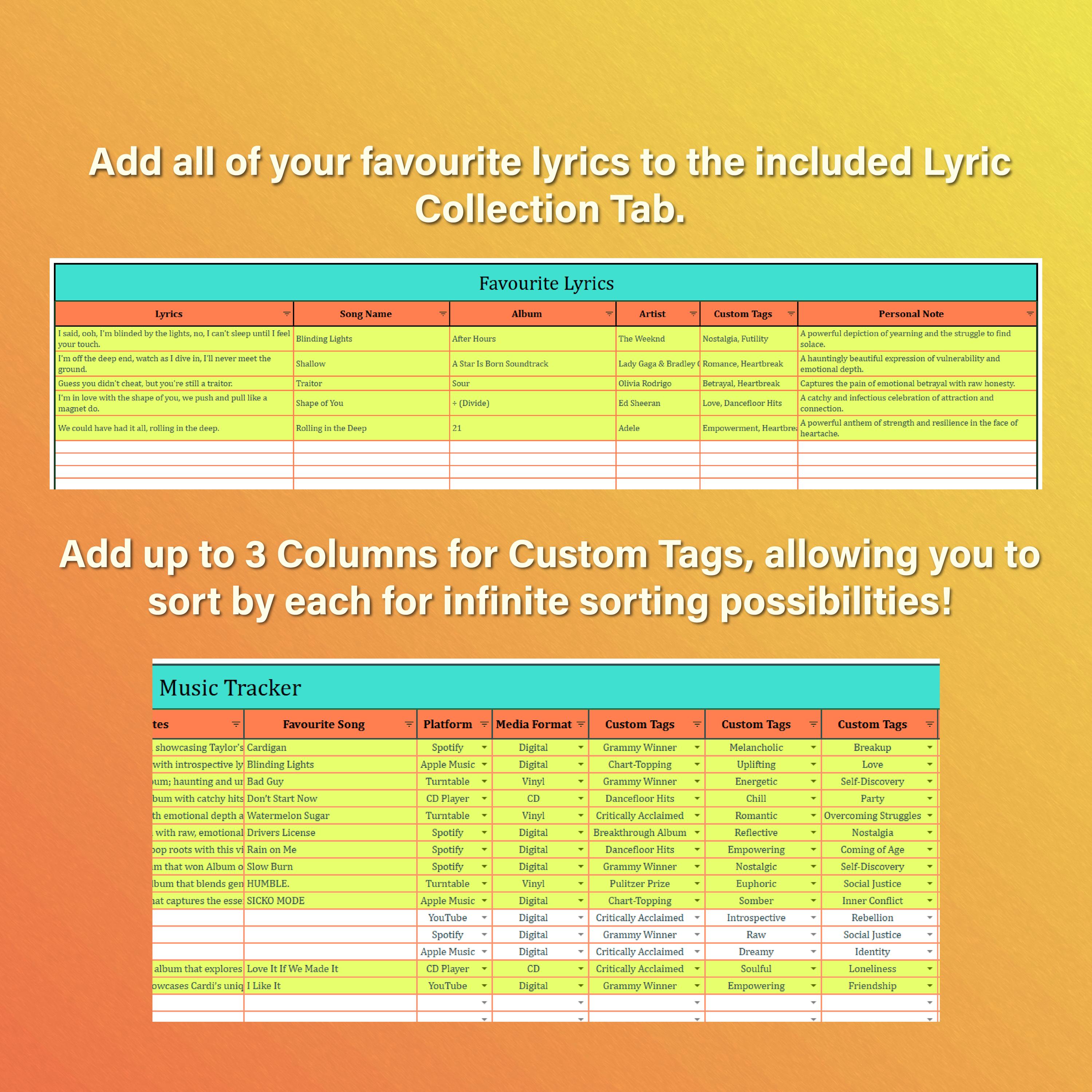 Music Library Tracker for Google Sheets - Tropical Breeze, Easy to Use ...