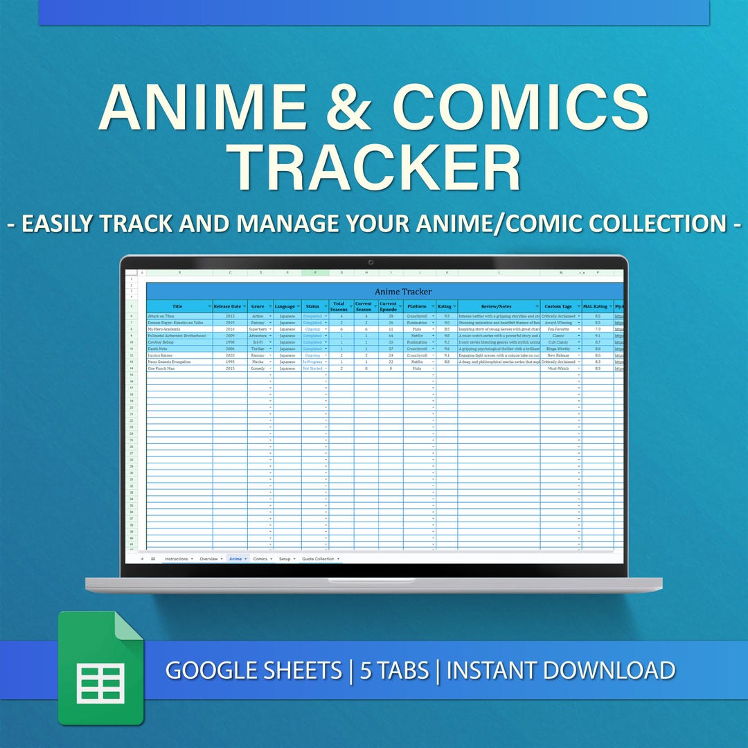 Anime & Comic Library Tracker for Google Sheets - Arctic Sky, Easy to ...