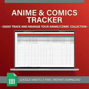 Anime & Comic Library Tracker for Google Sheets - Crimson Steel, Easy To Use, Organization Tool, Habit Management, Instant Download