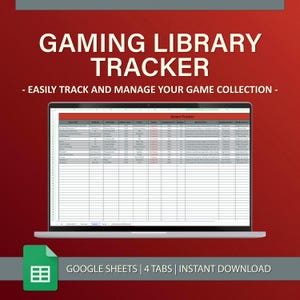 Gaming Library Tracker for Google Sheets - Crimson Steel, Easy To Use, Organization, Habit Management, Game Collection, Instant Download