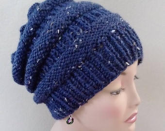 Navy Blue Handknit Wool Slouch