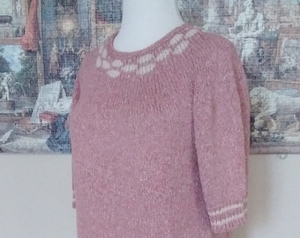 Dusty Rose Hand Knit Baby Alpaca/Cotton Top Size S - M