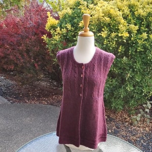 Wine Colored Handknit Wool Vest Size S