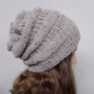 Oatmeal Colored Handknit Wool Slouch image 2