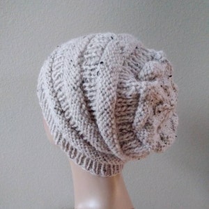 Oatmeal Colored Handknit Wool Slouch image 3