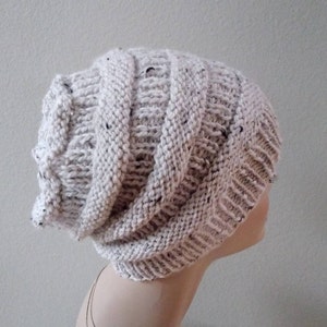 Oatmeal Colored Handknit Wool Slouch image 6