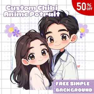 Retrato de anime Chibi personalizado, retrato de regalo personalizado, retrato de pareja personalizado, retrato de dibujos animados, regalo de familia/aniversario/San Valentín/boda