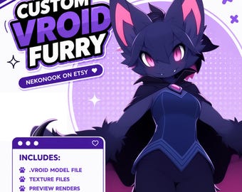 Anpassad pälskling VRoid-modellbeställning | Fursona 3D-avatar VTuber VRChat-klar | Alla arter Kemonomimi Anthro