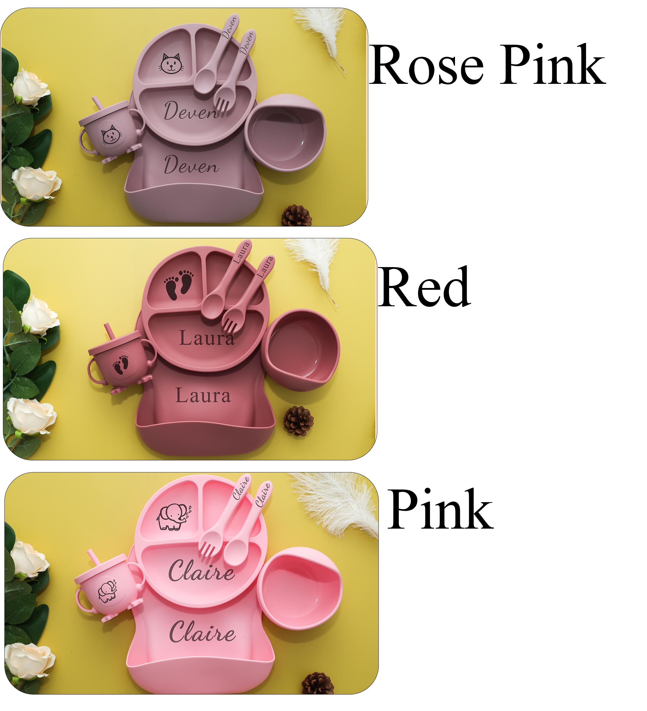 Personalized Silicone Baby Weaning Set | Engraved Silicone Bib | Custom Weaning Set for Toddler | Baby Feeding Set | Baby Shower Gift