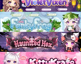 Custom Twitch Banner | Kawaii Cute Anime Banner | Twitch, YouTube, Twitter, Discord, Kick Banner | Customizable Stream Banner Design