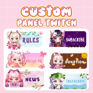 Panneaux Chibi Twitch personnalisés Panneaux Stream mignons Panneaux VTuber Superposition de boutons de flux personnalisé Panneaux Twitch About Panneaux Kick Streamer PNG