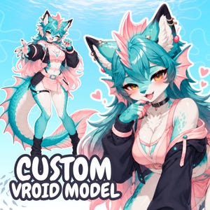 Modelo VTuber 3D personalizado de anime, avatar VRoid, compatível com VRM e VRChat.