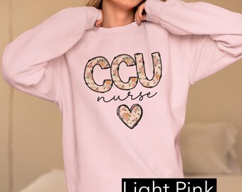Sudadera de enfermera de CCU, camiseta de enfermera de CCU, linda camiseta de enfermera con flores, cuello redondo de enfermera de CCU, regalo para enfermera de cuidados críticos, regalo de graduación de enfermería, camiseta de CCU