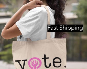 Feministyczna torba z płótna bawełnianego, wzór Vote