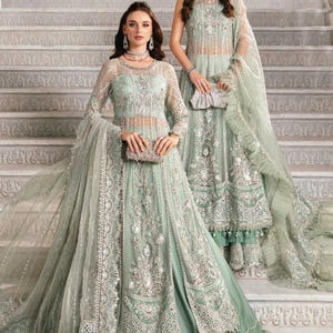 Handmade Embroidered Pakistani Maxi Dress: Organza Wedding Collection