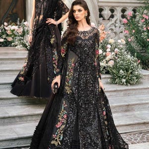 Handmade Embroidered Organza Maxi Dress: Pakistani Indian Wedding Collection