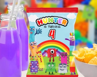 Colorful Number Blocks Chip Bag Template 8x5 in – Fits 8.5x11 in Sheet – Math Blocks Party Favor – Digital Download 01NB