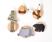 Camping Outdoors Bear Nature Trail Magnets Kitchen Refrigerator, Home Office Decoration. Summer Woodland Gift Ideas for her or him. Gift Set