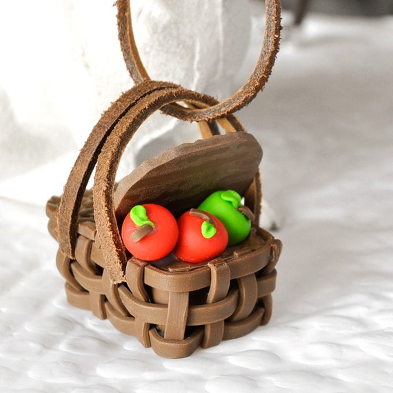 Items similar to Summer Picnic Basket Apples Necklace Alfresco Fruit