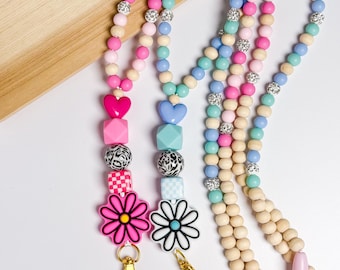Personalized Teacher Beaded Lanyard: Flower ID Badge Holder, Speech Therapist Gift
