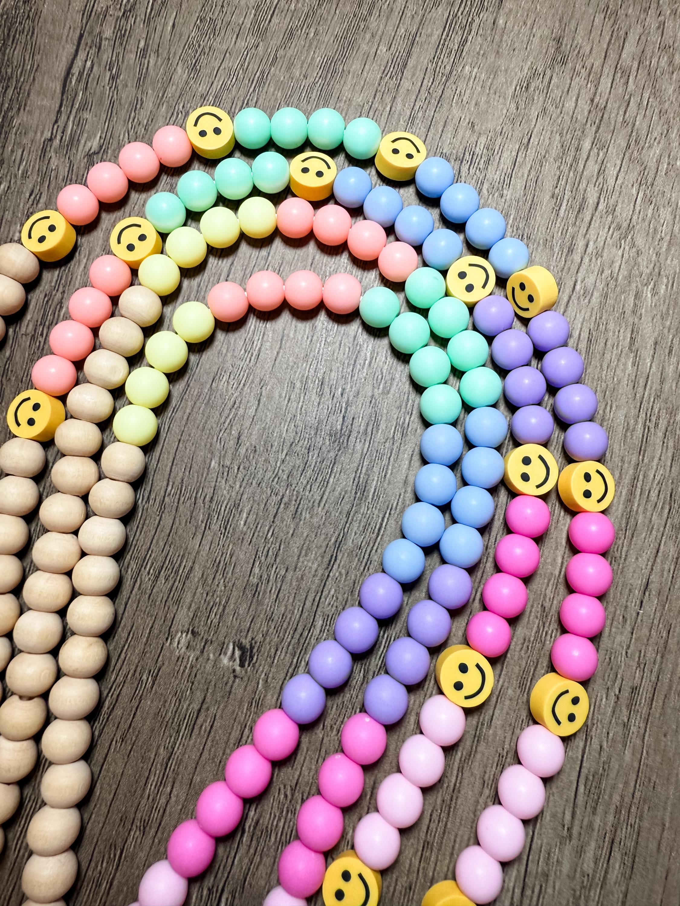 Colorful Beaded Teacher Lanyard Wooden Beads ID Badge Holder Teacher Appreciation Gift Breakaway Clasp Personalized Custom Name Rainbow