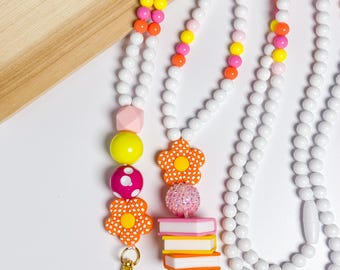Teacher Beaded Lanyard Stylish Personalized Name Breakaway Clasp Back To School Gift ID Badge Holder Keychain Teacher Appreciation Gift