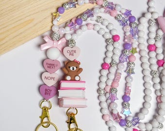 Valentine's Day Teacher Lanyard Beaded Customizable Gift Personalized Name Breakaway School ID Holder Appreciation Educators Staff Accessory