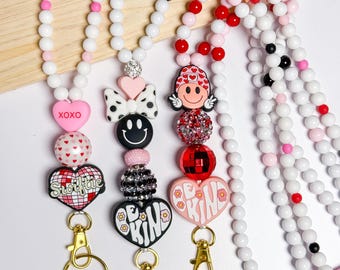 Valentine's Day Teacher Beaded Breakaway Lanyard Swiftie Lanyard Personalized Name ID Badge Holder Teacher Appreciation Gift Custom Name