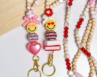 Valentine's Day Lanyard Vday Gift For Teachers Beaded Customizable Personalized Name Breakaway School Appreciation Educators Staff Accessory
