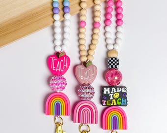Personalized Teacher Lanyard: Beaded ID Badge Holder with Breakaway Clasp