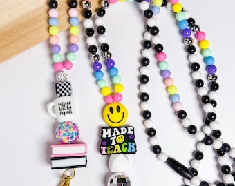 Teacher Beaded Lanyard Stylish Custom Name Personalized Teacher Appreciation Small Gift Back To School ID Badge Holder Keychain Breakaway