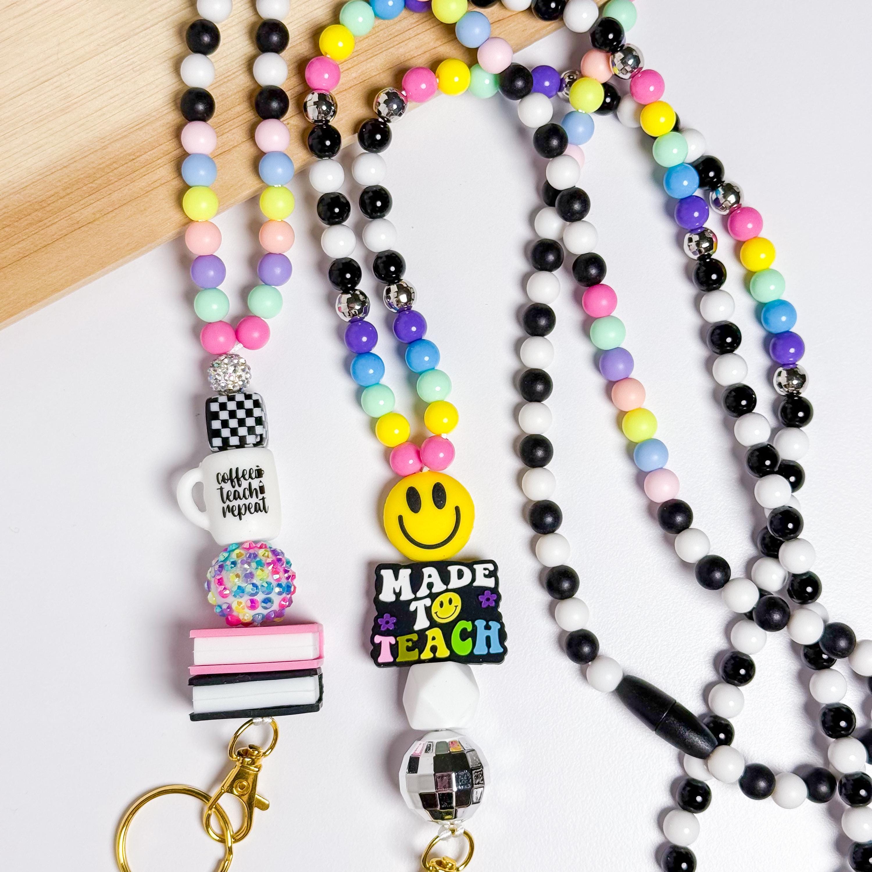 Teacher Beaded Lanyard Stylish Custom Name Personalized Teacher Appreciation Small Gift Back To School ID Badge Holder Keychain Breakaway