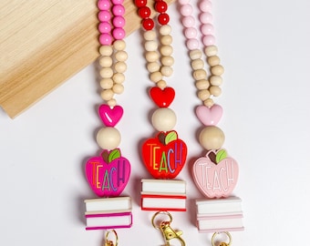Breakaway Beaded Teacher Lanyard Apple Lanyard Back To School Lanyard Teacher Appreciation Gift Personalized Name Lanyard Teacher Small Gift