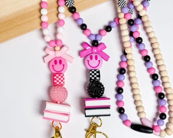 Breakaway Teacher Beaded Lanyard Personalized Name Smiley Face Lanyard Back To School Teacher Appreciation Gift ID Badge Custom Name SLP