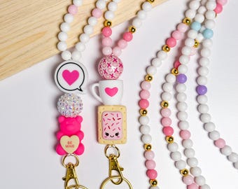 Cordón para maestros con cuentas para el Día de San Valentín, regalo personalizable, nombre personalizado, identificación escolar, agradecimiento, accesorio para el personal docente, San Valentín