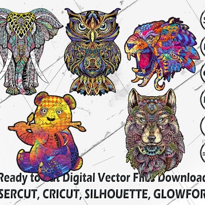 Paquete único de rompecabezas de animales de madera, rompecabezas svg, silueta, corte CNC, rompecabezas SVG, archivos cortados con láser, rompecabezas, Glowforge,